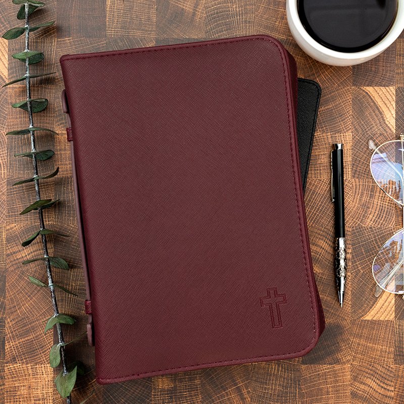 Scripture Cover Cross Bible Cover, Textured Leather-look Bible Cover, Burgundy, Large ...
