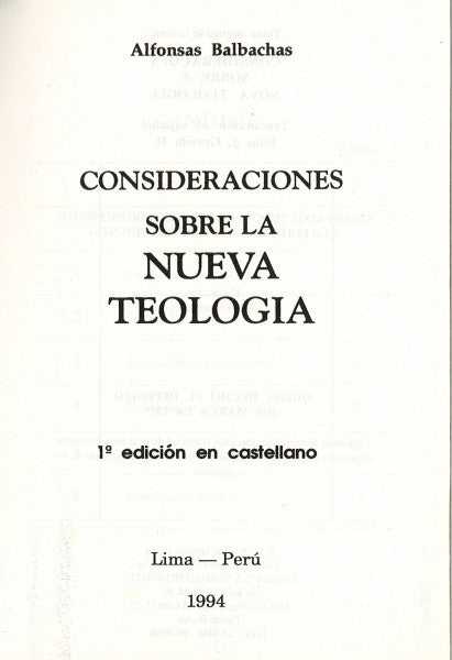 Consideraciones Sobre la Nueva Teologia