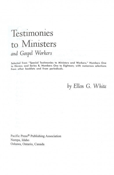 Testimonies to Ministers and Gospel Workers, CHL