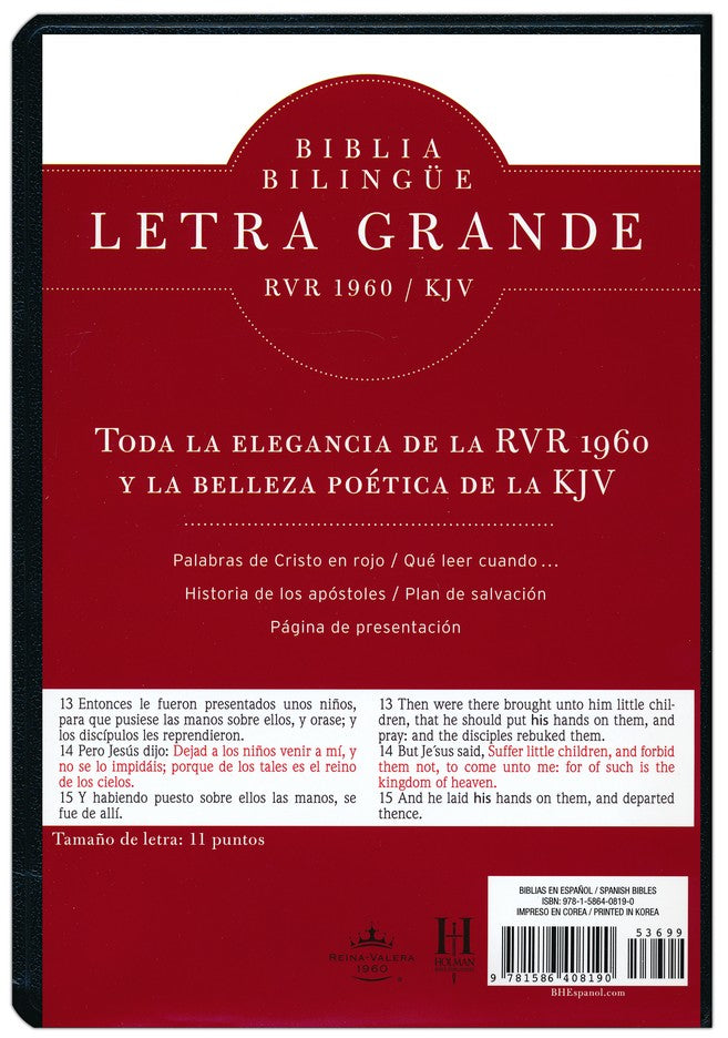 Bilingual Bible: RVR1960/KJV, Letra Grande, Leather Imitation, Black