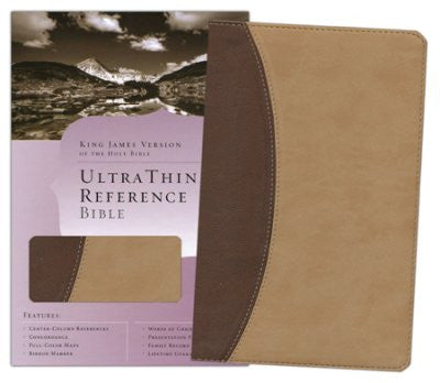 Bible: KJV, Ultra Thin, Reference, Brown and Tan, Leather Inmitation