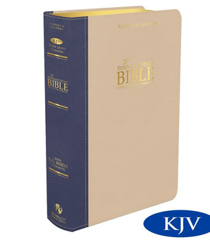Platinum Remnant Study Bible KJV - Large Print (Genuine Top-grain Leather Blue and Taupe)